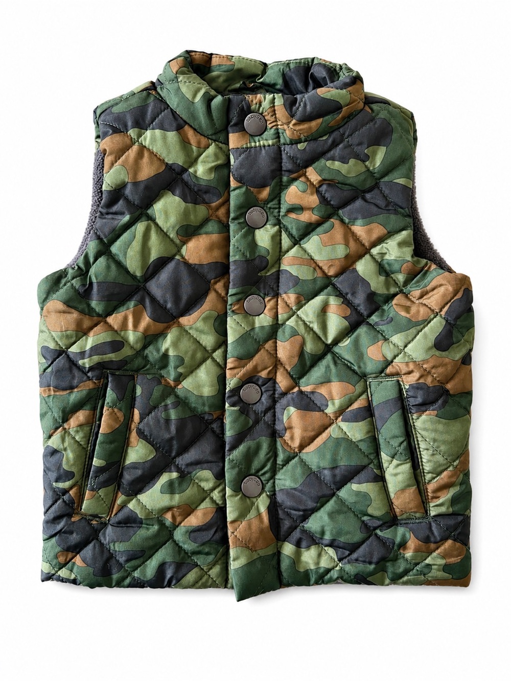 Baby Gap Camo Quilted Puffer Vest 12-18 Months Green Snap Front - Picture 1 of 6